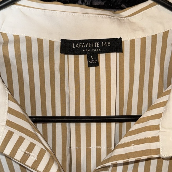 Lafayette 148 New York Tan/White Stripe Blouse - Picture 2 of 6